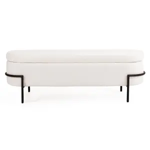 [SummerVibes] Vabches Modern White Storage Ottoman Footstool with Metal Stand, Indoor Furniture with Storage for Living Room Use, Footstool With Storage