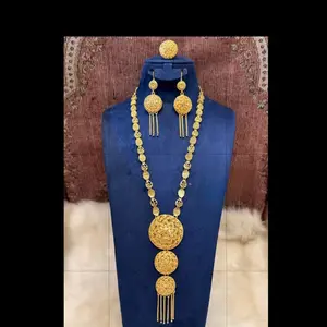 24k Long Necklace Set, Stylish Statement Jewelry for Women
