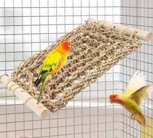 Conure Ladder Perch for Cage, Bird Seagrass Ladder BridgeExercise Stands, Natural Hand-Woven Parrot Net ClimbingChewing Hammock, Cage Accessories for Lovebird ConureBudgie Parakeet