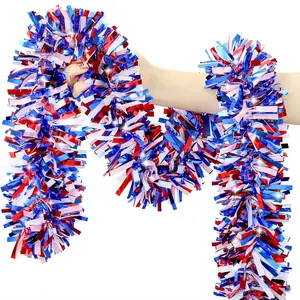 393.7inch (Total Length) 5 Strings Red White Blue Tricolor Decorative Tassels, Independence Day Decoration Tassels, American Independence Day Tassel Ribbon White Blue Red Tassel Decoration, Suitable for Indoor, And Other Scenes