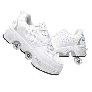 2-in-1 Women's Retractable Roller Skates, Adjustable Double Row Design, Four-wheeled Invisible Roller Shoes For Outdoor Sports And Automatic Walking
