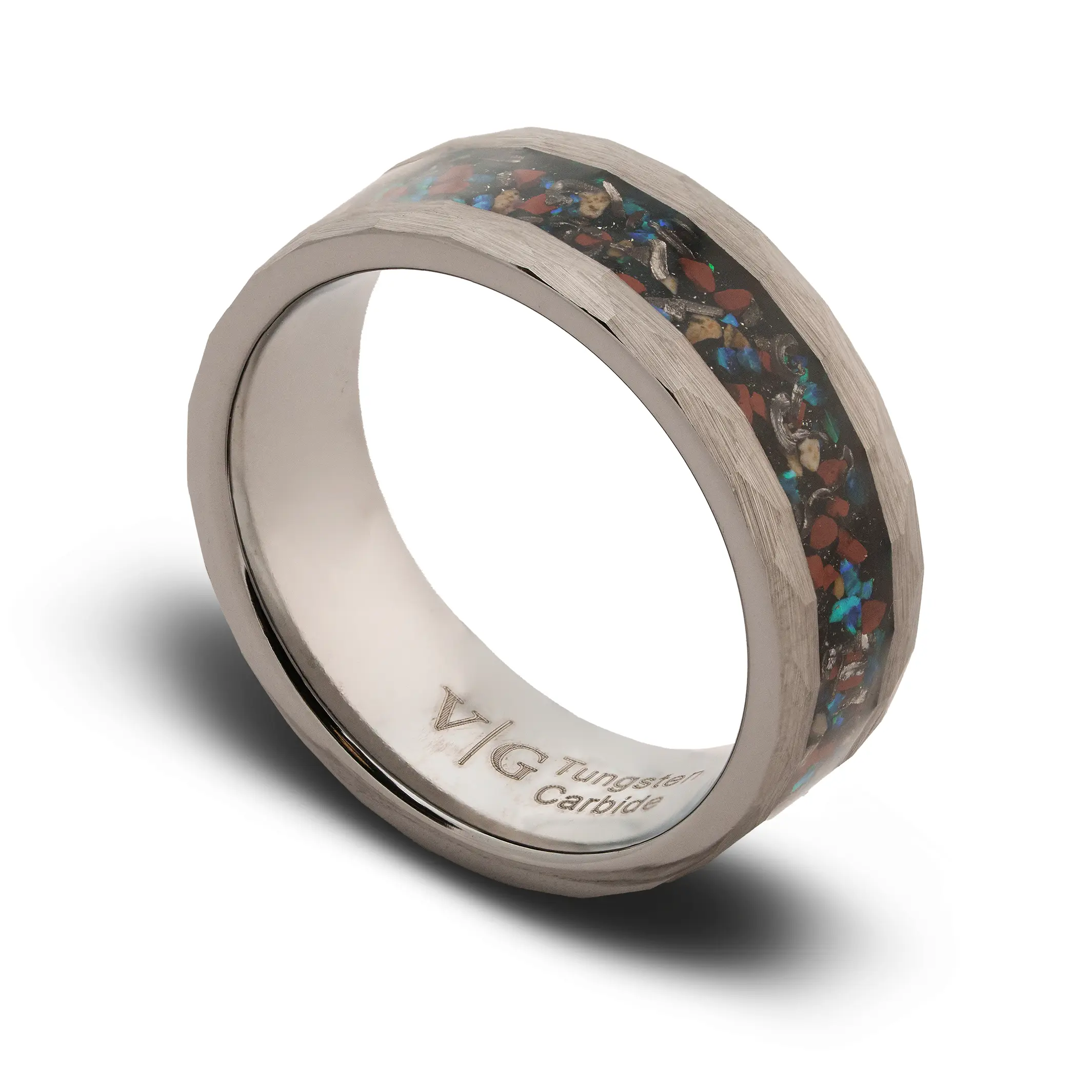 Men's Tungsten Carbide Ring - 6mm/8mm Male Wedding Bands with Fossilized Dinosaur Bone, Genuine Fossilized Dinosaur Bone, Meteorite, Crushed Opal Inlay, Daily Wear Collector’s Item, Men's Ring
