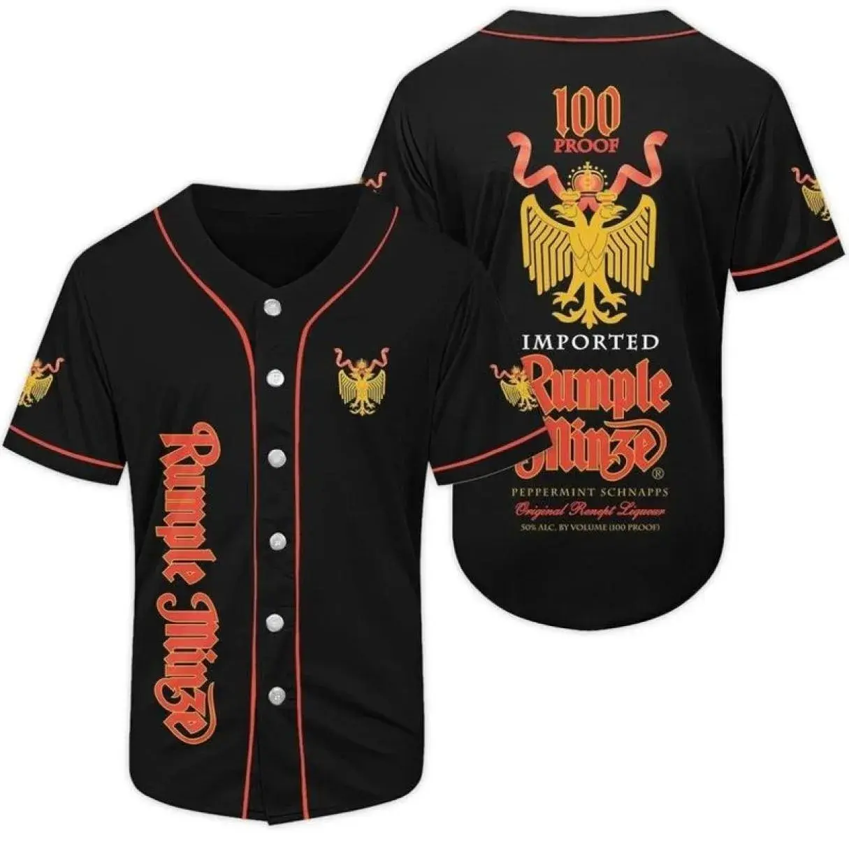 Retro Rumple Minze Baseball Jersey – 90s Vintage Liquor Inspired Button Up Shirt for Men Women