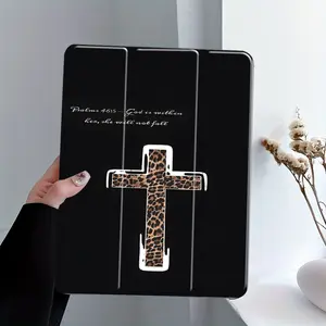 Creative Leopard Cross Bible Pattern Anti-drop Tablet Case with Pen Slot Foldable,Suitable for iPad Mini, Air, Pro 4,5,6,7(2017,2018,2019,2020,2021,2022,2023,2024,2025 models),and Samsung S6,7,8,9,10FE + A7 LTE tablet cases