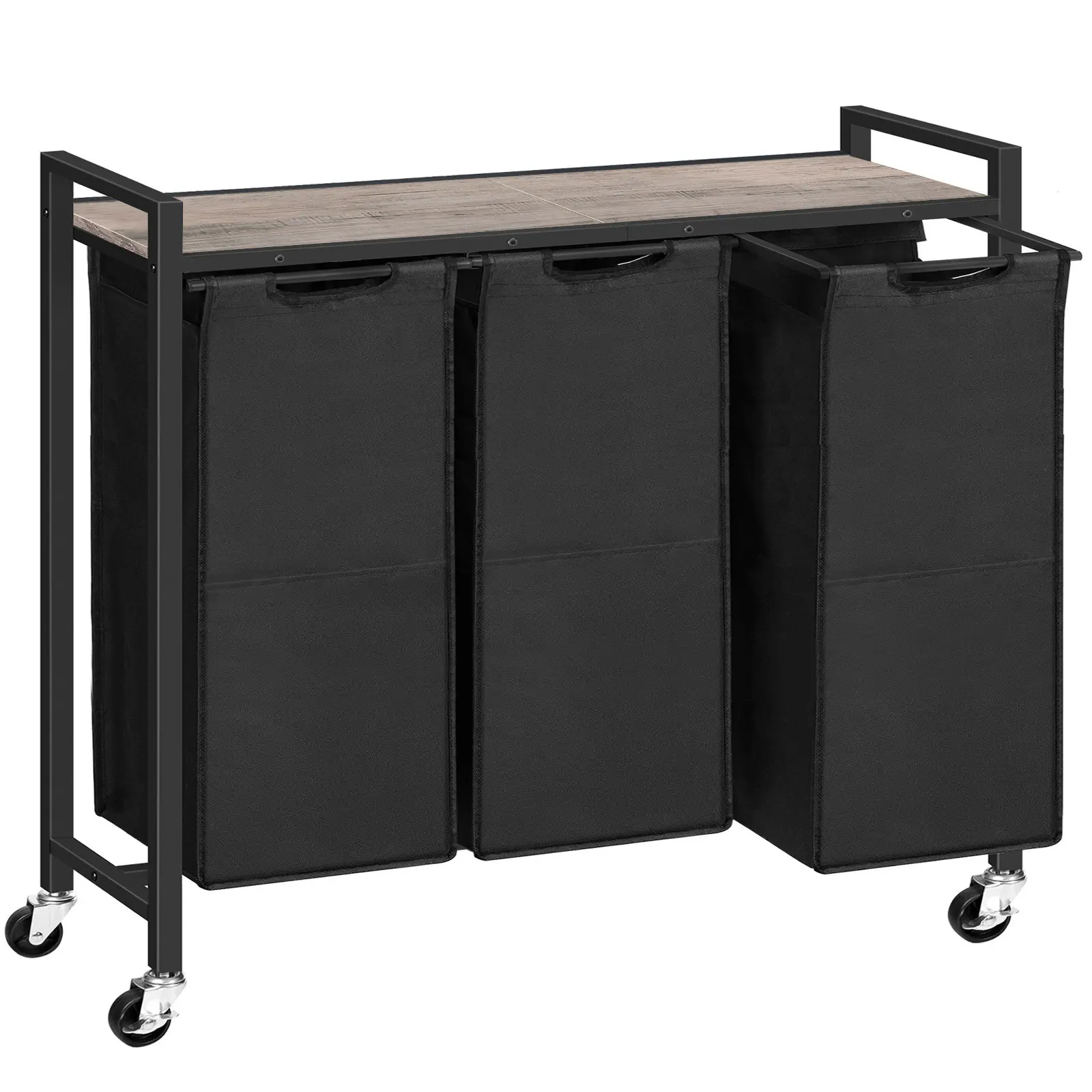 HOOBRO Laundry Sorter 3 Section, Laundry Hamper with Wheels, 43.4L Rolling Laundry Basket, Pull-Out Oxford Fabric Laundry Bags, Greige and Black #SummerVibes