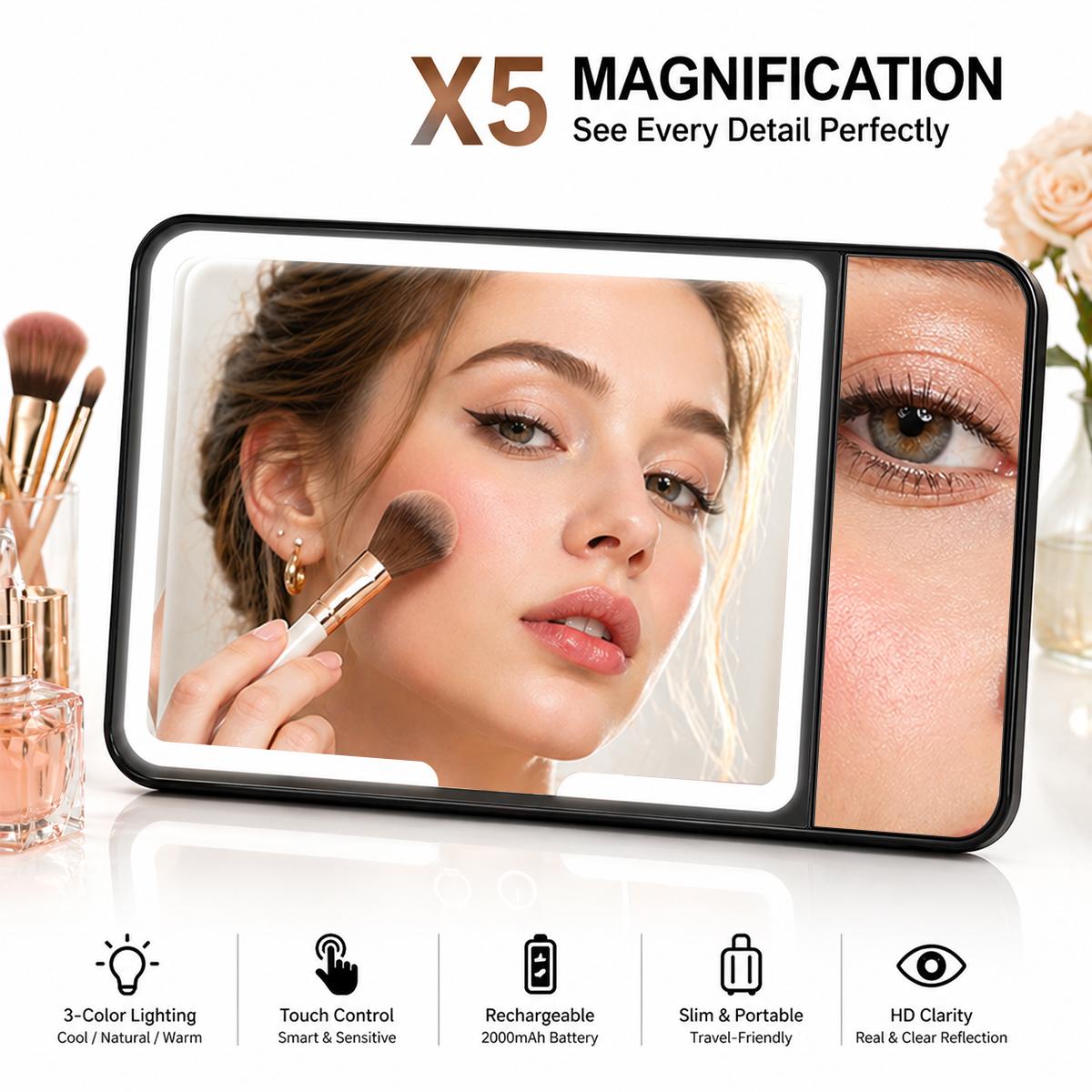 Car Sun Visor Cosmetic Mirror, Rechargeable Dimmable Vanity Mirror with 3 Light Modes, Clip-On Sun-Shading Mirror Universal for Car SUV Truck