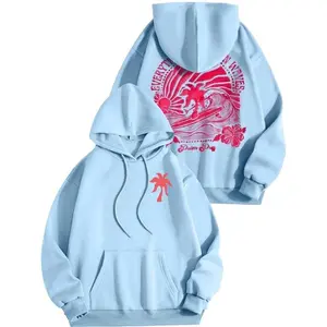 Blue Palm Hoodie Y2k 2000s Hoodie Sweatshirt, Graphic Print Fashion Hoodie