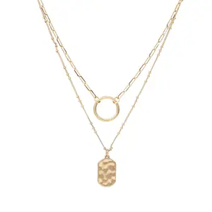 Bauble Sky Double Layered Short Necklace with Circle & Hammered Oval Charms, Lightweight & Durable, Detangler Closure for Everyday Wear