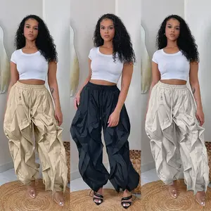 2025 Autumn New European and American Elegant Commuter Workwear Patchwork Lace Lantern Pants Jogger Pants Can be used with a raincoat