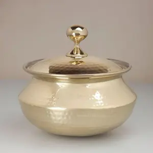 Traditional Pure Brass Cookware/ Brass Handi for Cooking with Lid/Teflon-Free/Naturally Non-Stick Brass Utensils with Tin Coating