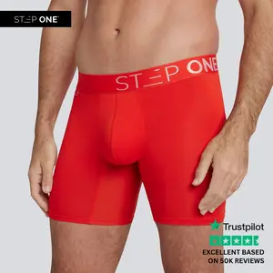 Step One Men's Boxer Brief - Rosso, Anti-Chafe, Breathable Bamboo Fabric, UltraGlyde Panels, Hidden Elastic Pouch, Premium Underwear, Athletic Daily wear