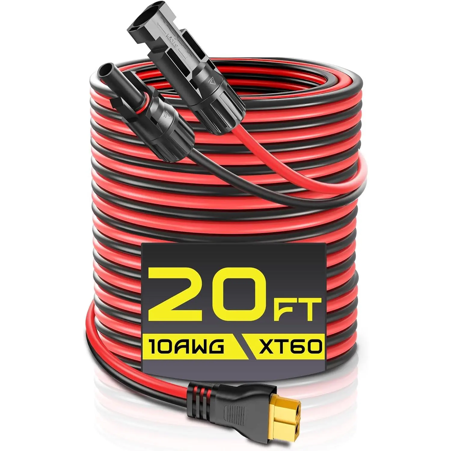 20FT 10AWG XT60 Extension Charging Cable, Panel Connector to XT60 Adapter with Dust Caps and Zip Ties for LiFePO4 Batteries and RV Hookups