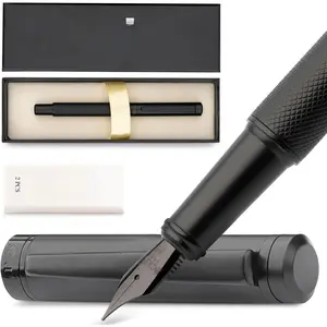 Luxury Fountain Pen Set-[Black] Fountain  for Writing - Smooth Medium Nib - Includes Refillable Ink Converter, 5 Ink Cartridges [Black & Blue],  Box - Elegant Calligraphy