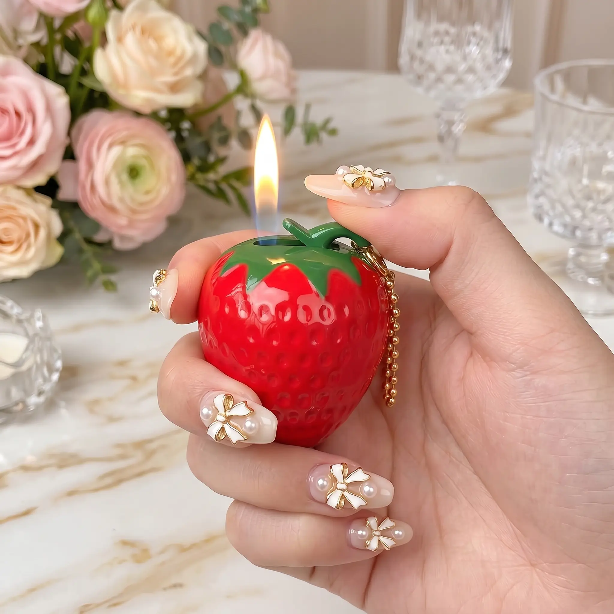 Cute Strawberry Keychain Lighter ( No Butane Gas Included )- Kawaii Refillable Butane Lighter Coquette Aesthetic Bag Charm Valentine's Day Gifts for Her Girlfriend