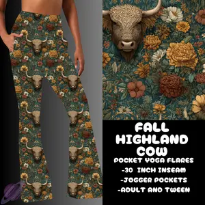 FALL HIGHLAND COW-YOGA FLARES 7-PREORDER DUE 10/2