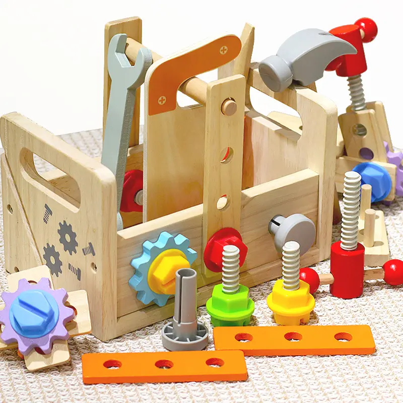 Kids Wooden Tool Bench Set - Pretend Play Workbench with Dual-Use Doodle Board, Storage Drawer, Educational Toys for Boys and Girls Aged 3+, Multifunction Indoor Playset