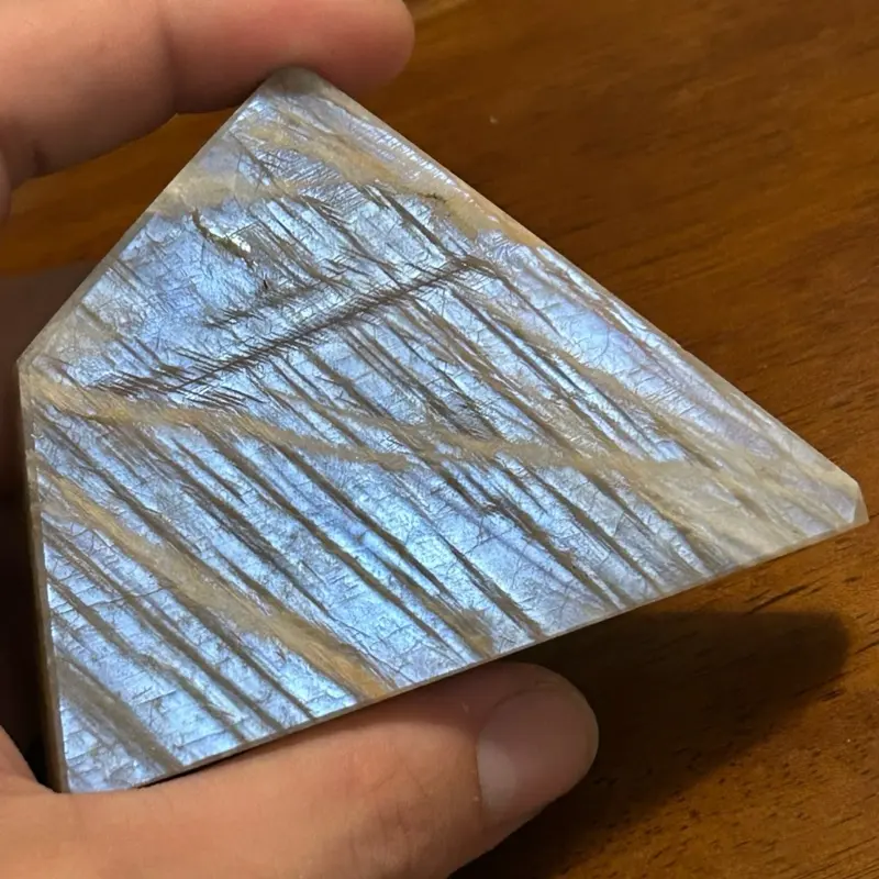 Premium 143g Madagascar Sunstone Moonstone Shield Cut Slab | Electric Blue Flash Freeform Crystal rock shop