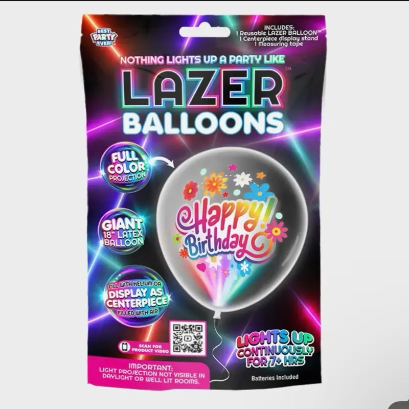 Lazer Balloons for Parties - Full Color Projection Giant 18" Latex Balloon with Centerpiece Display & 7+ Hours of Continuous Light