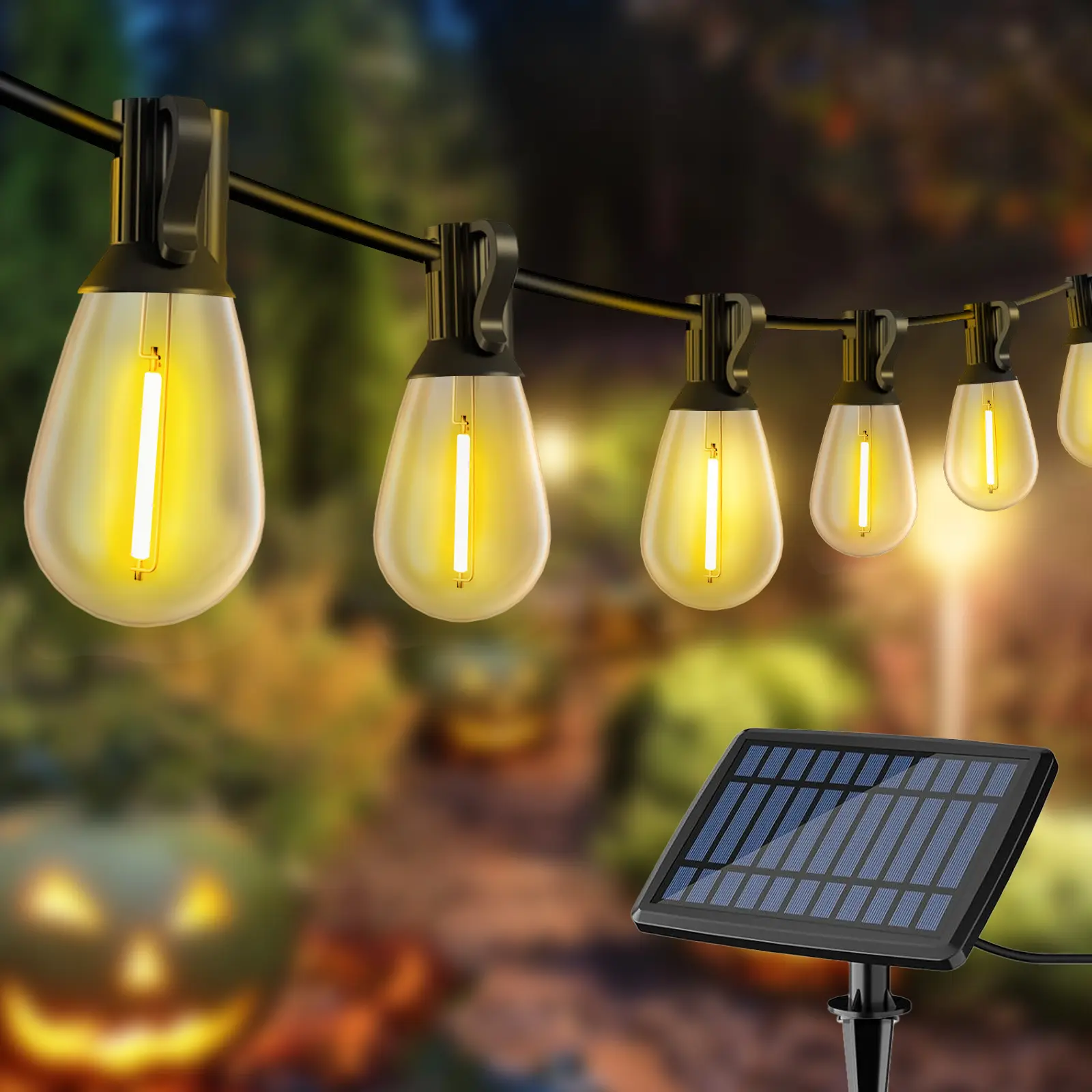 DAYBETTER Outdoor Solar String Lights - S14 Anti-Shattered Bulbs, Black Lamp Holders, Modern Solar LED Mood Lighting, 50/100 ft, Outdoors Safe Waterproof Home Improvement Decor for Wedding, Party, Solar Led Lights, Camping