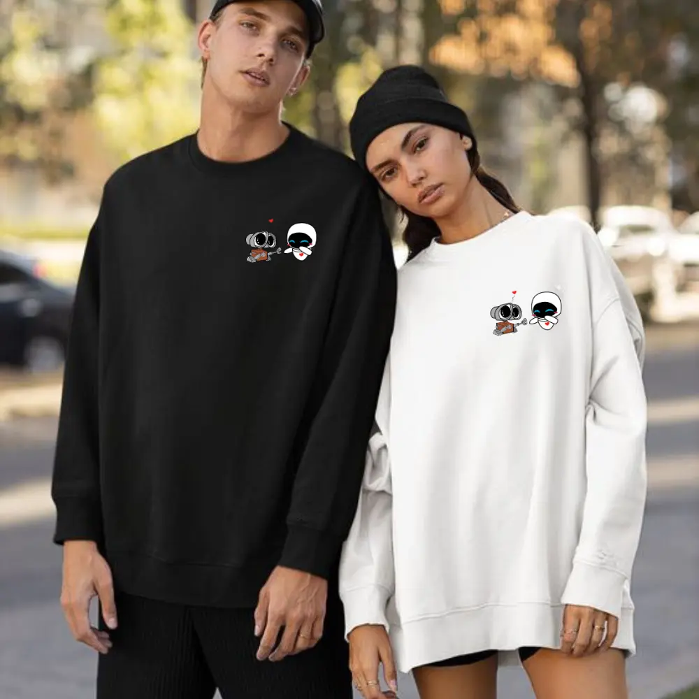 Wall-E Eve Couple Ver 2 Sweatshirt and T-Shirt, Fall Sweater Retro Outfit, Gift For Him Gift For Her For Couple Embroidered Sweater