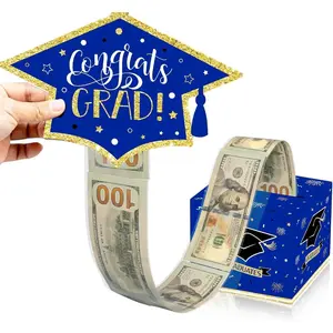 Class of 2026 Graduation Money Box for Cash Gift Pull, Funny Surprise DIY Cash Gift Idea Kit Graduation Money Holder for Boys Girls College High School Congrats Grad Party Favors, Blue Gold