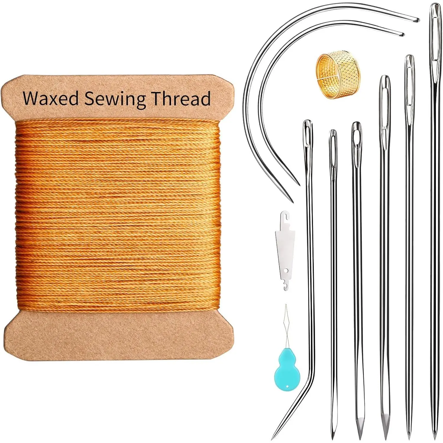 Repair Sewing Kit, Upholstery  and Thread Kit with 32 Yard Waxed Thread and 8 count Heavy Duty Leather  for Hand Stitching, Canvas & Quilting - 0.55mm Round Waxed Cord Coffee