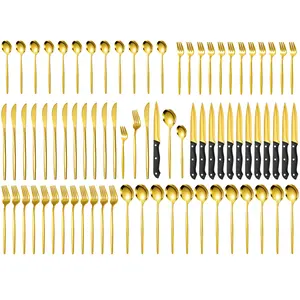 72/48/24-Piece Gold Stainless Steel Flatware Set (Service for 12) | Includes Steak Knives, Mirror Polish Finish, Dishwasher Safe, Perfect for Spring Brunch & Summer BBQs