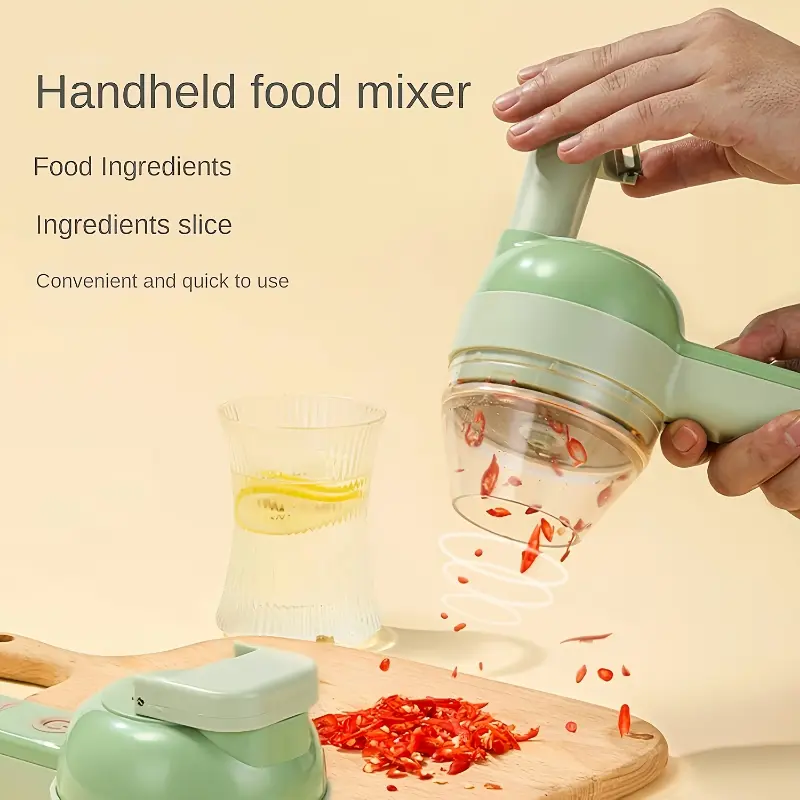 Vegetable Condiment Chopper Chilli Pepper USB Choppers Onion Choppers Peanut Garlic Shrimp Choppers Handheld Portable Small Food Slicer (Green)