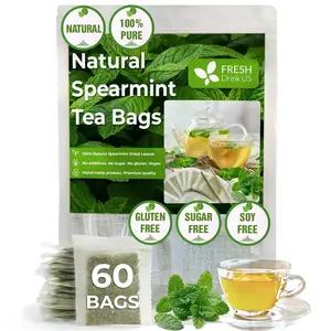 60 Spearmint Tea Bags, 100% Natural & Pure Spearmint Leaves. Loose Leaf Spearmint Herbal Tea. Spearmint Leaf Tea. No Sugar, No Caffeine, No Gluten, Vegan. Beverage