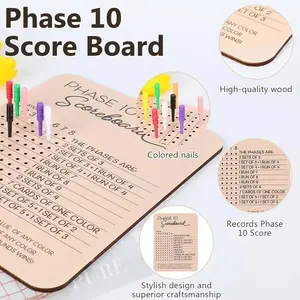 Wooden Phase 10 Scoreboard | Premium Handcrafted Craftsmanship Game Night Tracker | Durable Board Game Accessory, Tabletop Games for Family Fun & Party Gifts