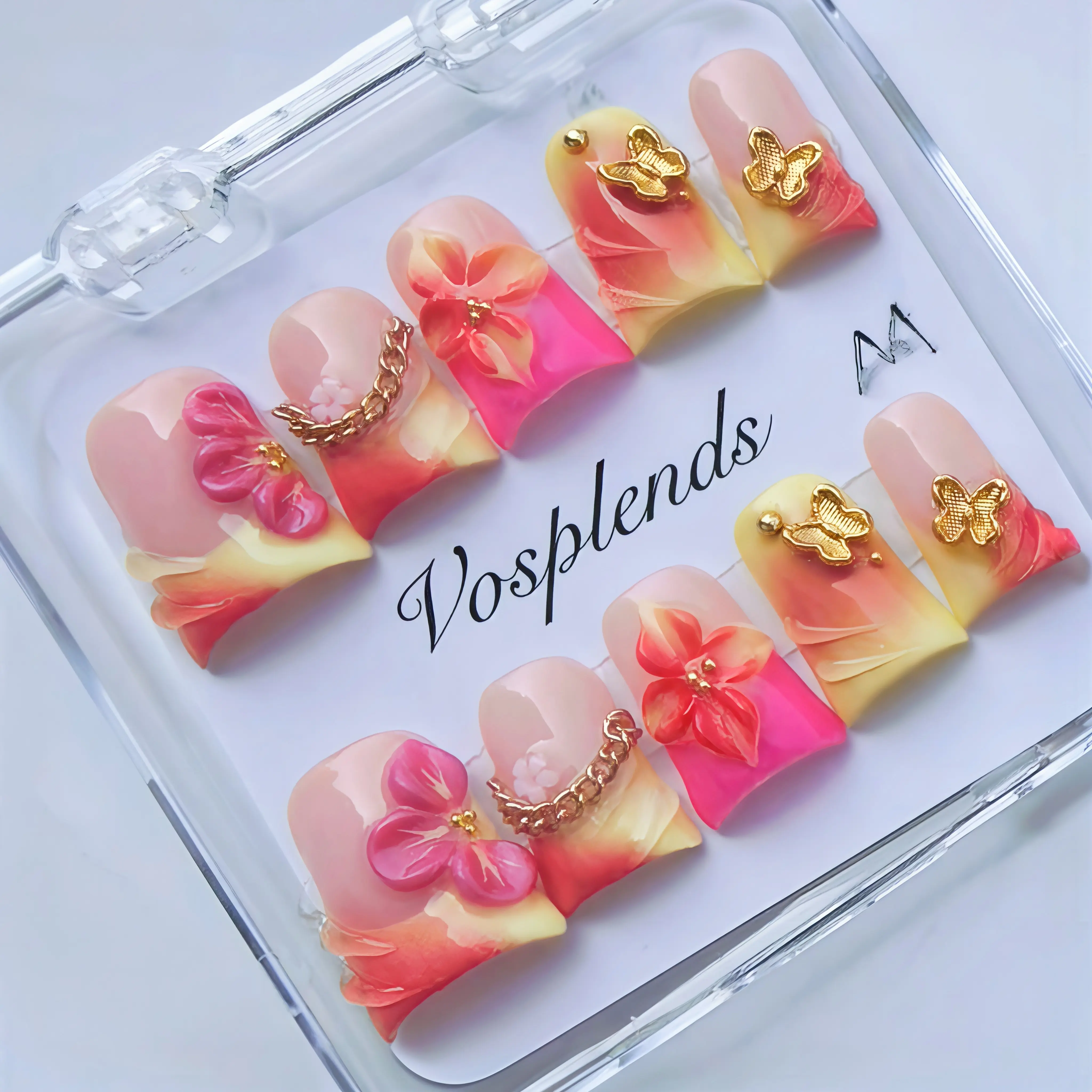[DUCK TIP COLLECTION 3] Buy 1 get free nail glue|Vosplends 10PCS Handmade y2k duckbill nails,acrylic press on nails,Y2K Style Duckbill Square Nails, Handmade Press On False Nails, Full Color Design, Perfect for Parties, Includes Jelly Glue, Crystal Stick
