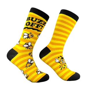 Women's Buzz Off Socks Funny Sarcastic Bee Graphic Novelty Footwear For Ladies Funny Graphic Socks Comfortable Fitted Spandex Cotton