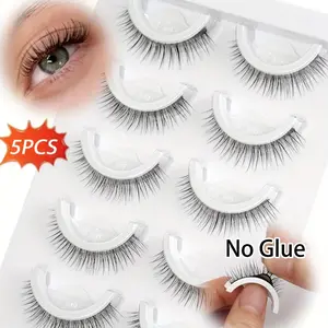 Self-Adhesive False Eyelashes No Glue Needed, Reusable Cat Eye Lashes with Sticky Strips, Natural Look for Beginners, Makeup, 6-15mm Length