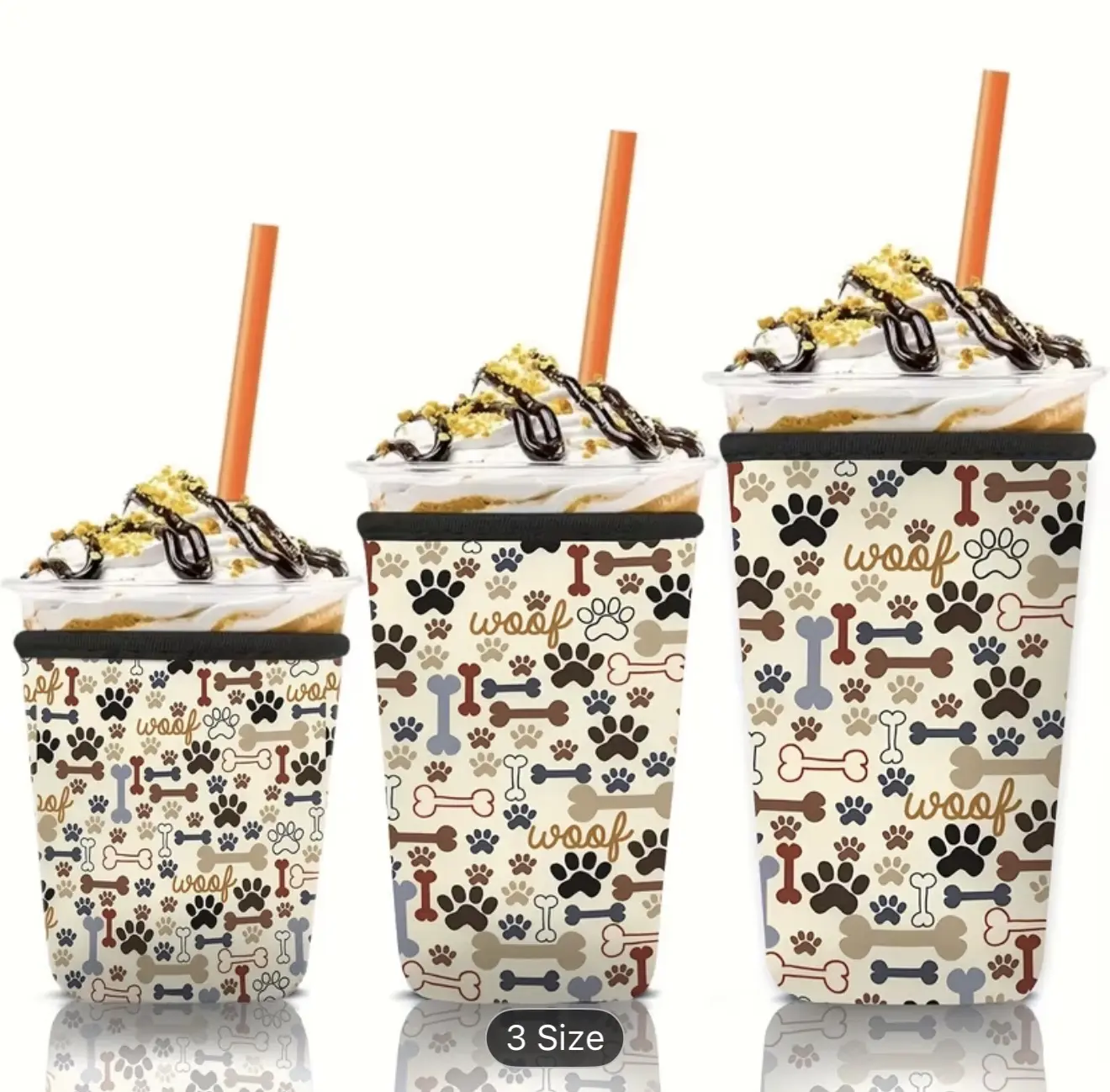 Dog Paw Print Iced Coffee Cup Sleeve - 3 Sizes Resuable