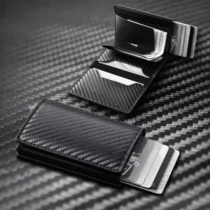 2026 New Men's Ultra Slim Carbon Fiber RFID Wallet, Automatic Pop-up Aluminum Alloy Credit Card Holder summervibes