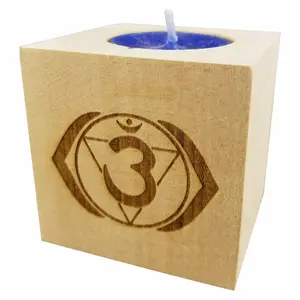 Chakra 6 Ajna - Third Eye Chakra Candle (Indigo) - Engraved Wood Tea Light (2.5”) - Yoga Meditation Candle - Yoga Candle - Meditation Candle