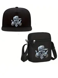 Trendy Hiphop Print Unisex Baseball Cap & Crossbody Bag Set, Fashion Crossbody Bag, Street Style Outdoor Sports Hat and Shoulder Bag, Adjustable Fit