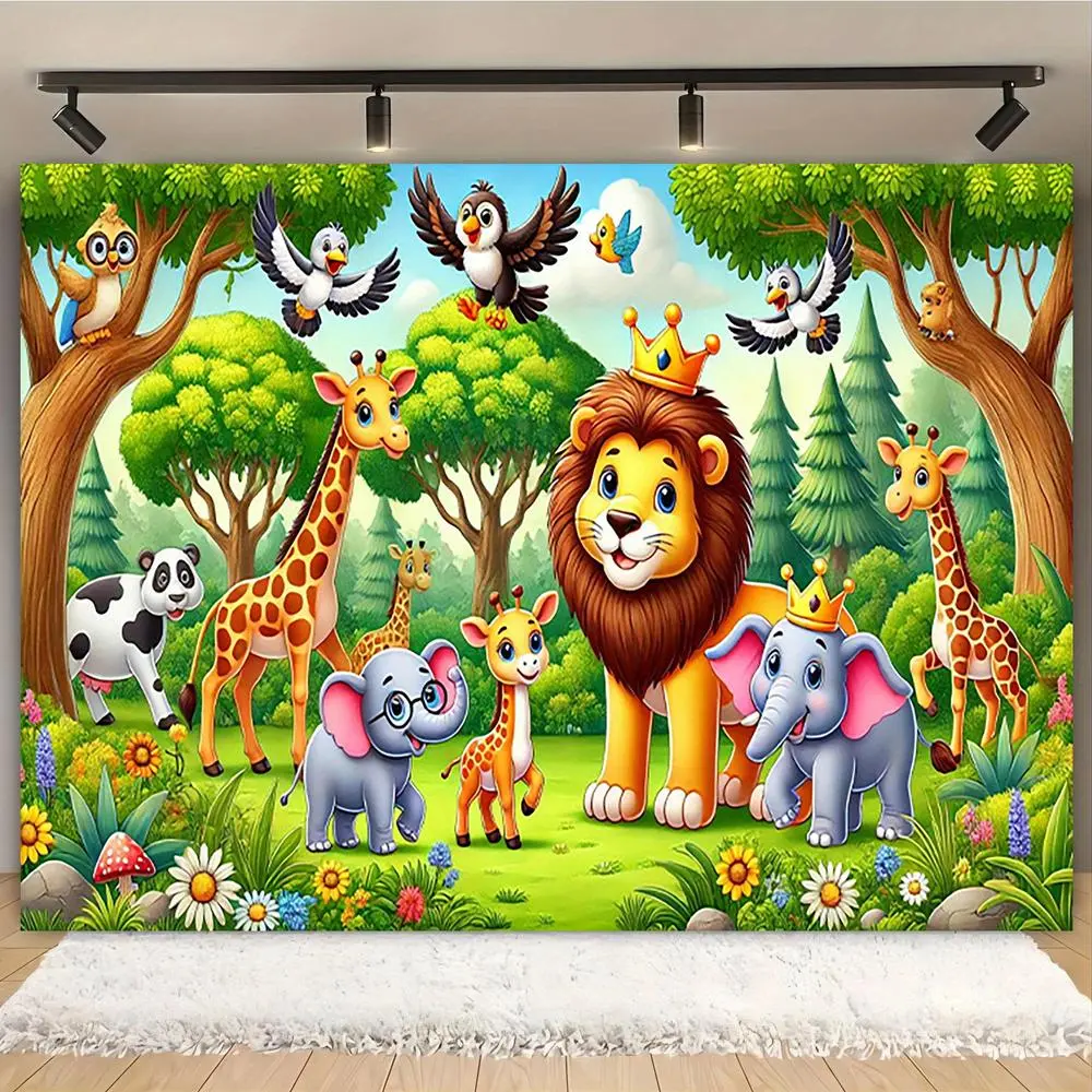 1-Piece Reusable Polyester Jungle Animal Theme Multifunctional Celebration Backdrop - Durable, No-Power-Needed Party Wall Hanging, Party Decorations Banners for Weddings, Birthdays