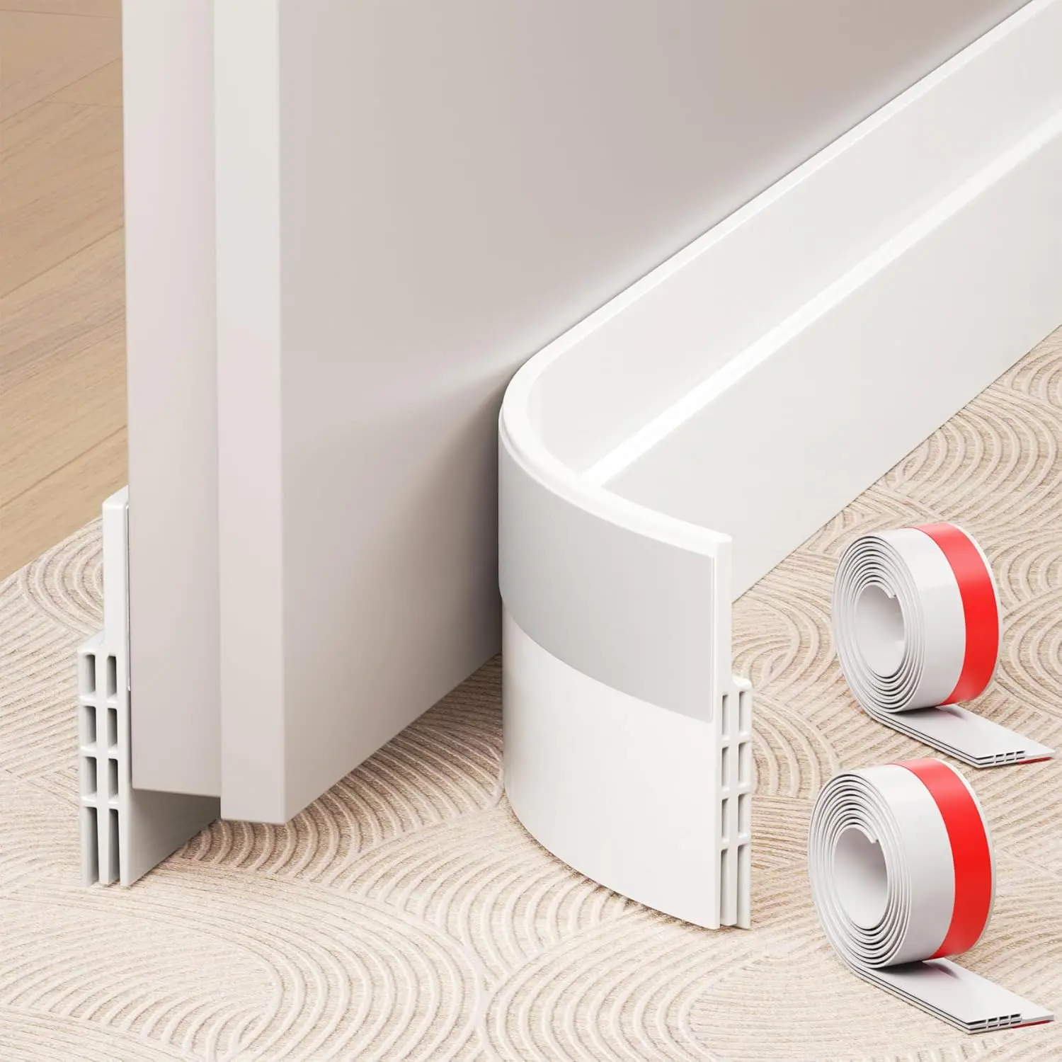 [New Deal] 2 Pack Under Door Draft Stopper, Adjustable Door Sweep Anti-Collision  Soundproof Draught Stoppers  White Insect Prevention Weather Stripping, Waterproofing, Door Seal