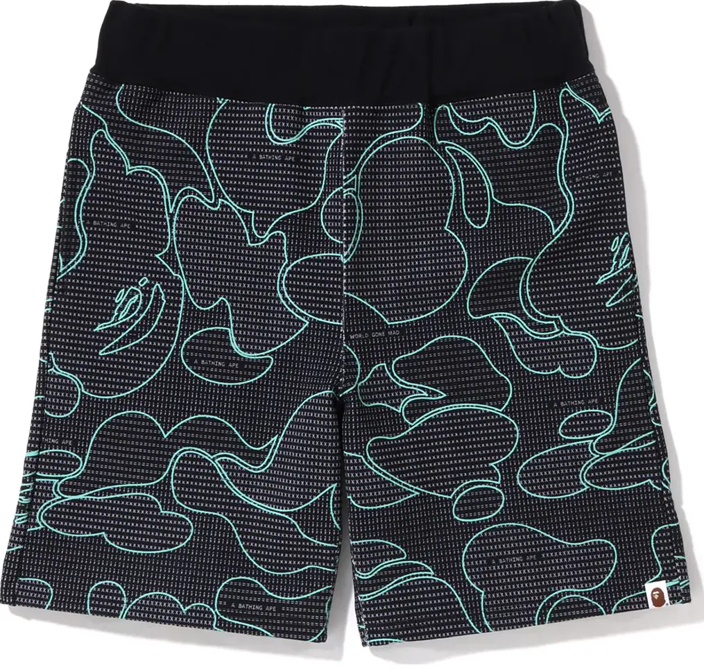 Bape Text Code Camo Black Sweat Shorts Size XXL