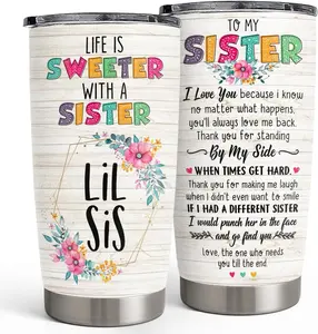 Lil Sister 20oz Tumbler with Lid, Stainless Steel Insulated Vacuum Flask, Travel Coffee Mug, Cup Gift for Girls Women Birthday Christmas