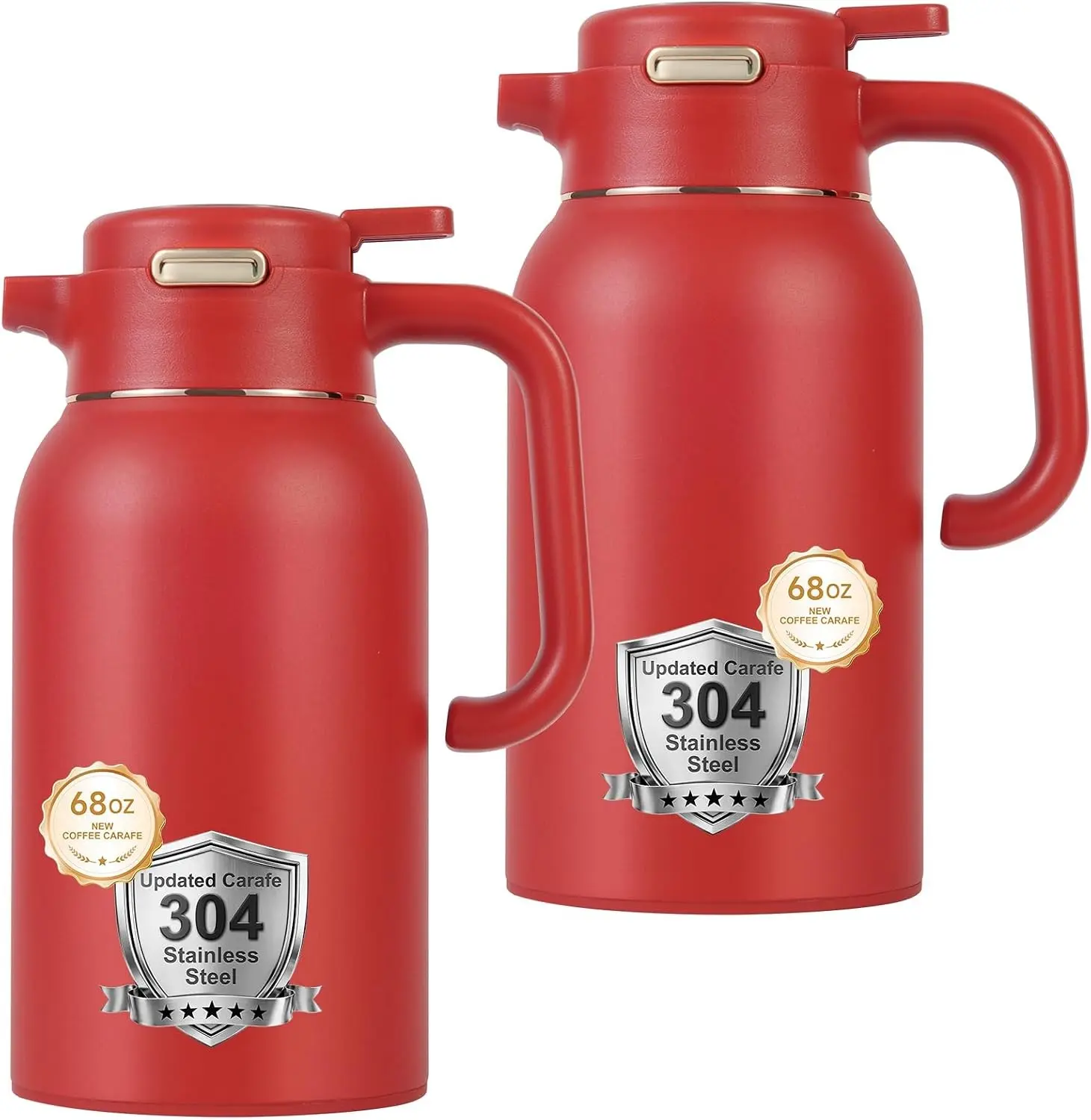 68 Oz Stainless Steel Vacuum Insulated Thermal Coffee Carafe with Silicone Lid - Beverage Jug for Hot Liquid, Tea, Creamer Dispenser (Red)