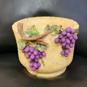 Rare Vintage Rustic Resin Planter Pot Art Home Décor 3D Grape Vase Pottery