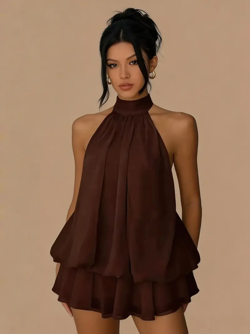 Edikted brown halter shredded dress - TikTok Shop