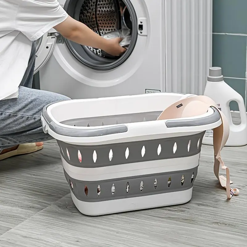 Foldable Laundry Basket with Handle, Clothes Basket Laundry, Portable Durable Plastic for Space Saving, Rectangular Design for Bedroom & Bathroom Organization, Laundry Room Organizer, Laundry Hampers, Laundry Bin