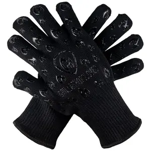 Heat Resistant Gloves with Silicone Grip & Cotton Lining - Protection up to 932°F - Fire & Cut Resistant, Lightweight & Flexible Fit Oven Mitts - Perfect for Kitchen Cooking, Grilling & Baking - Indoor & Outdoor Use Accessory