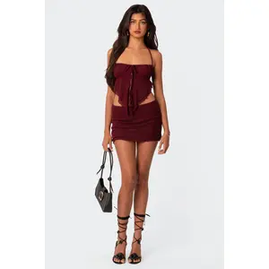 Ariyah Open Tie Back Ruffle Mesh Top