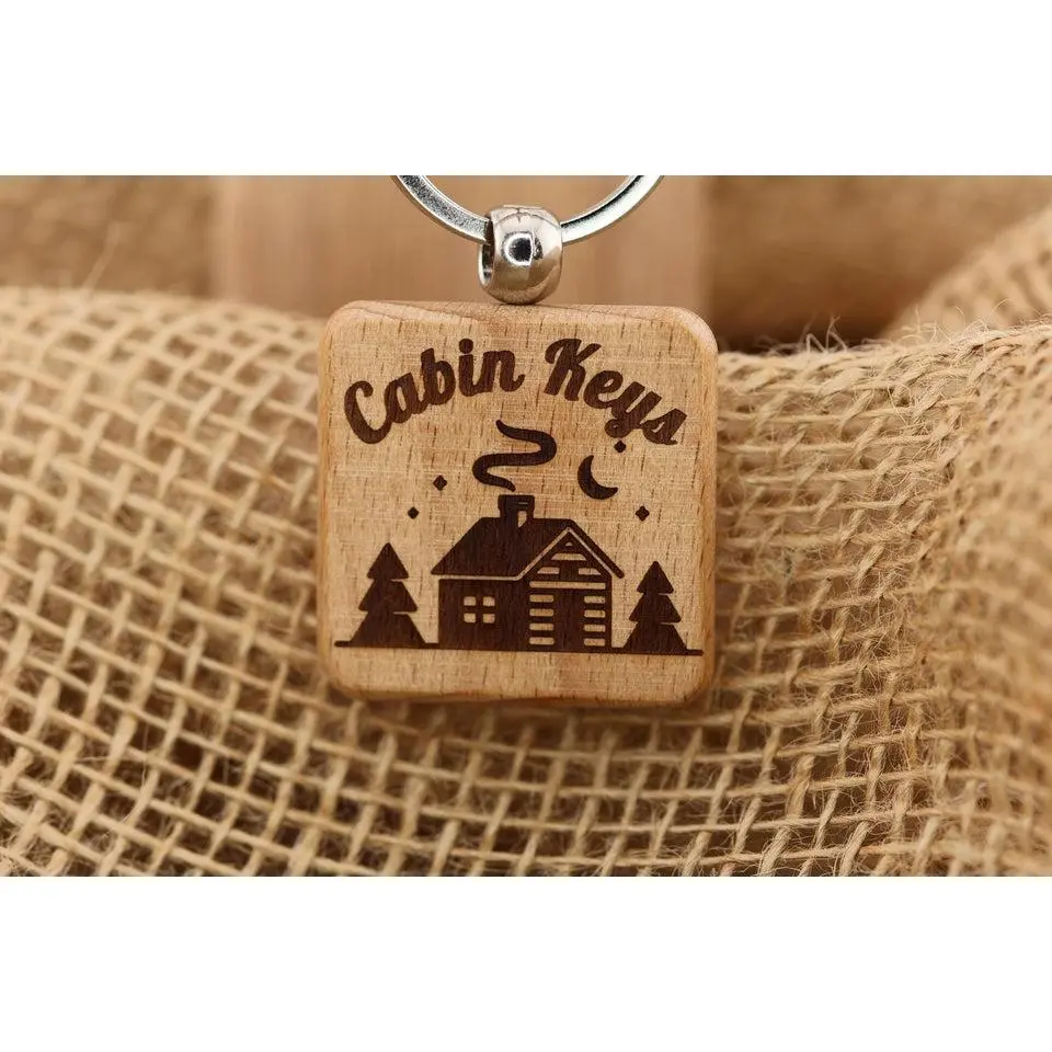 Cabin Keys Keychain – Rustic Wooden Keychain With Stainless Steel Ring, Double Sided Engraving