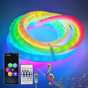 Music Sync LED Neon Rope Lights, RGB Strip Ambient Lighting, Waterproof Flexible Rope Light with APP and Remote Control, Dimmable Neon Strip for Gaming Room Living Room Bedroom Indoor Outdoor Decor