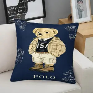 Soft short plush pillow with teddy bear print pattern, multiple patterns, soft and skin friendly, suitable for comfortable home or travel, lazy style at home, Sofa Cushion